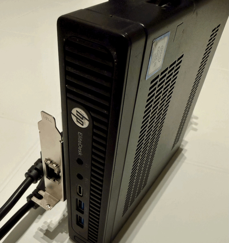 HP EliteDesk G2 mini with 10GbE RJ45 sticking out